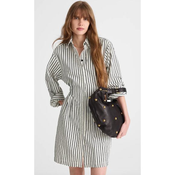 Madewell Dresses & Skirts - Madewell | NWT Tucked Mini Shirtdress Grey Variegated Stripe | Sz 00